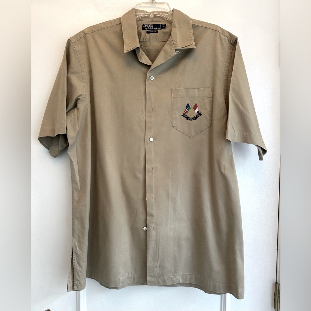 Vintage Polo Ralph Lauren Cross Flag Short Sleeve Button Down Size Large